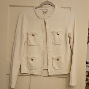 Rachel Zoe Cream Knit Cardigan with Gold Accents